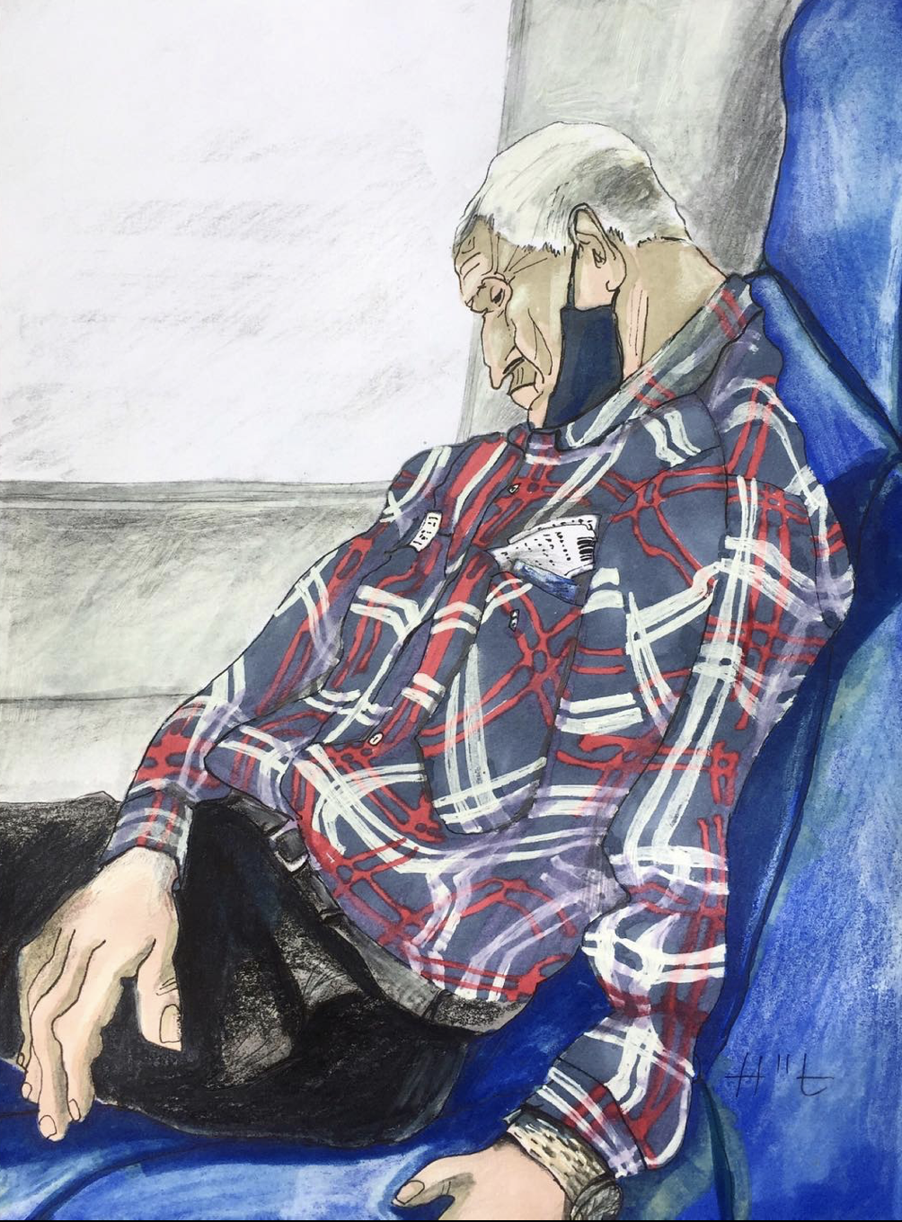 an old man in the “electrichka”-train